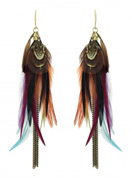 Boucles d'oreilles - Plumes et chaînes fines.