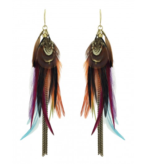 Boucles d'oreilles - Plumes et chaînes fines.