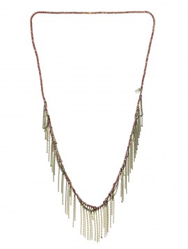 Long Necklace - Beads chain with thin chain tassels.