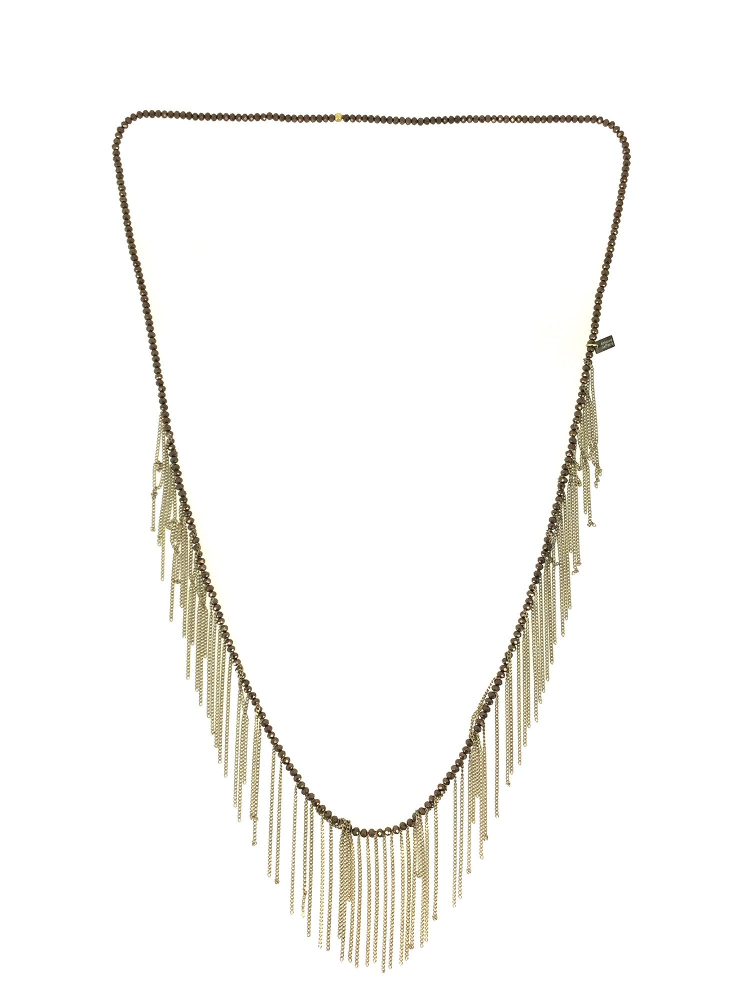 Collier Long - Chaîne en perles et franges de chaînes fines.