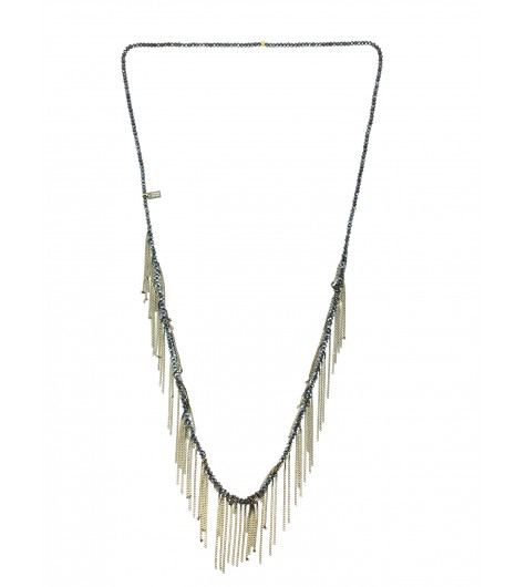 Collier Long - Chaîne en perles et franges de chaînes fines.