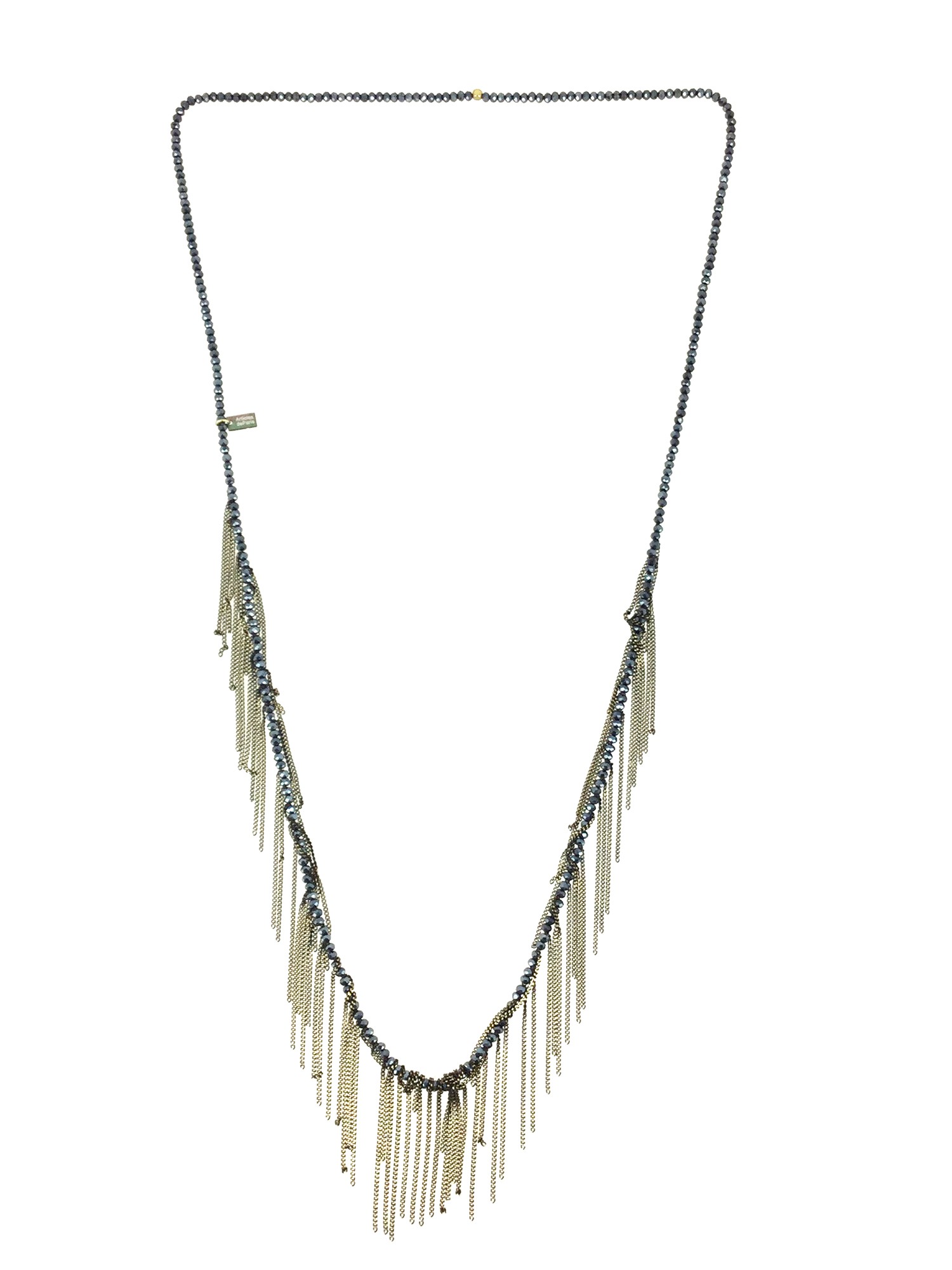 Collier Long - Chaîne en perles et franges de chaînes fines.