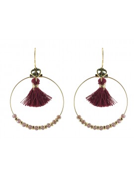 Earrings - Circles with pompom and faceted beads.