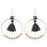 Earrings - Circles with pompom and faceted beads.