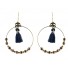 Earrings - Circles with pompom and faceted beads.