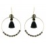 Earrings - Circles with pompom and faceted beads.
