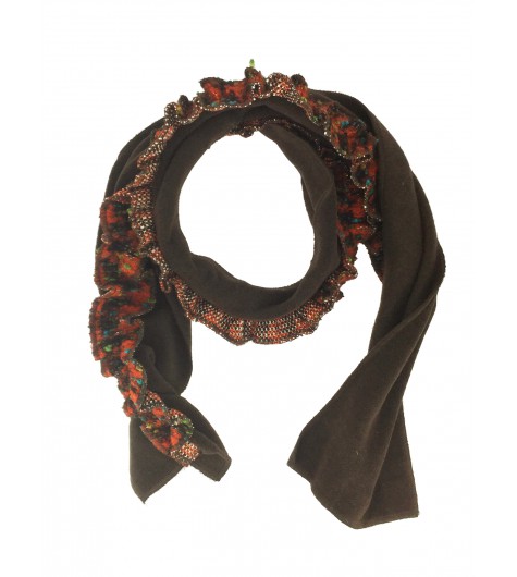 Scarf - Fleece with flounce and wooden button decoration.