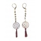 Boucles d'oreilles - Disque motif fleurs en filigrane pendante avec pompon.