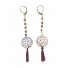 Earrings - Pendant filigree disc, flowers pattern with pompon charm.