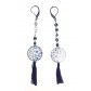 Boucles d'oreilles - Disque motif fleurs en filigrane pendante avec pompon.