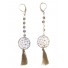 Earrings - Pendant filigree disc, flowers pattern with pompon charm.
