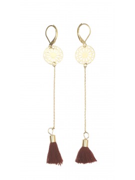 Boucles d'oreilles - Rosace pendante avec pompon.