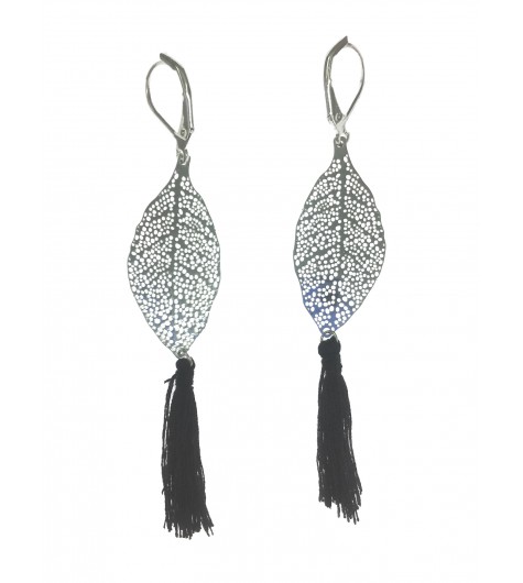 Earrings - Filigree leaf with pompom charm.