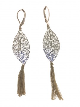 Earrings - Filigree leaf with pompom charm.