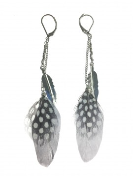 Earrings - Metallic feathers with dotted feathers.