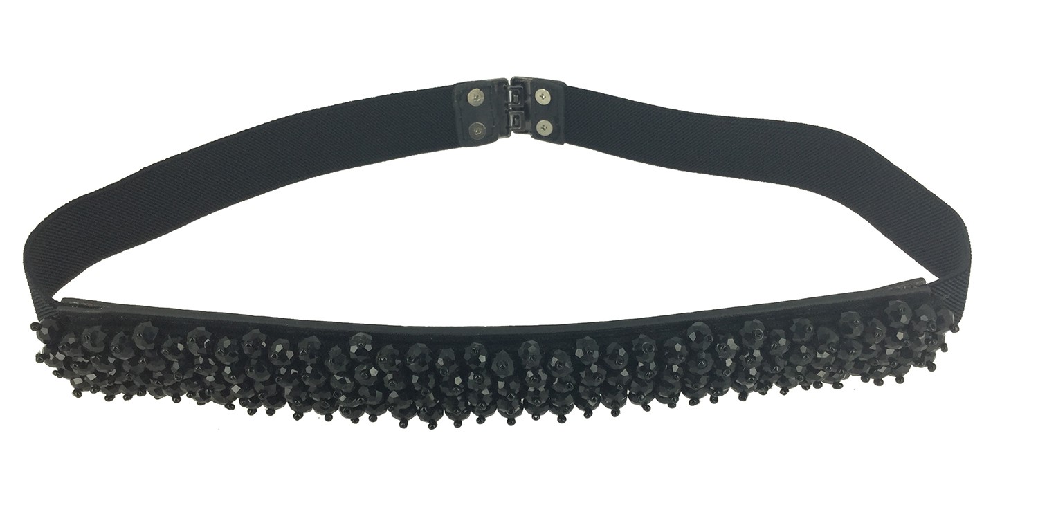 Ceinture - Élastique fine avec barre de perles à facettes.