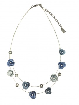 Necklace - Small flowers and rhinestones set on cables.