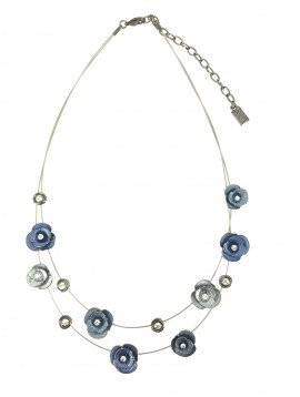 Collier - Petites fleurs et strass sur cables.