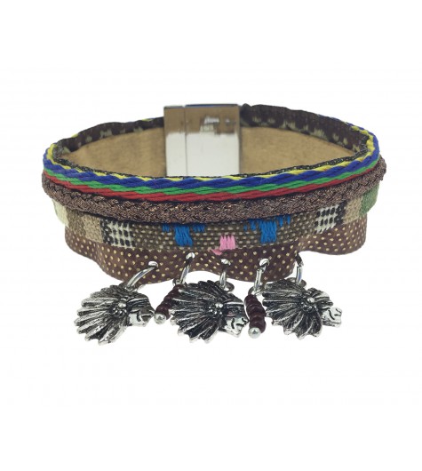 Bracelet - Thin multi rows with indian heads charms.