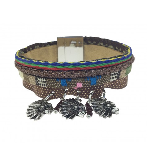 Bracelet - Fin multi rangs avec  têtes d'indiens.