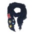 Sqaure scarf - Various patches and fringe decoration.