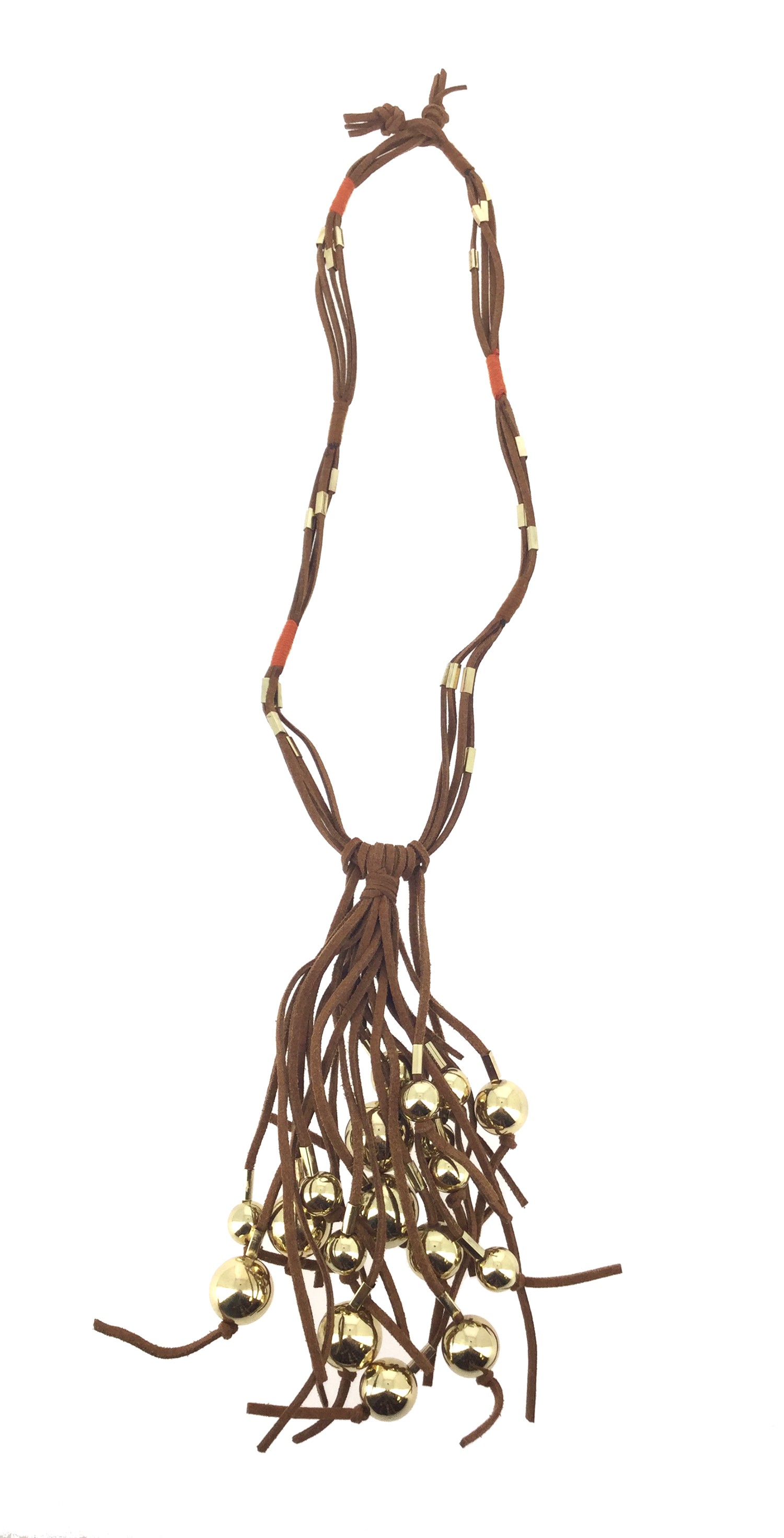 Collier Long - Multi rangs façon cuir avec grosses perles en métal.