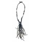 Long Necklace - Leather look with big metal beads.