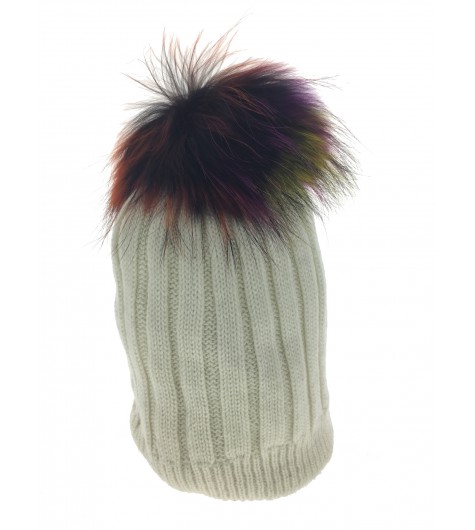 Bobble hat - Rib knit with fur pom pom.