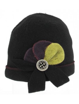 Bonnet laine fleur + bouton grillage