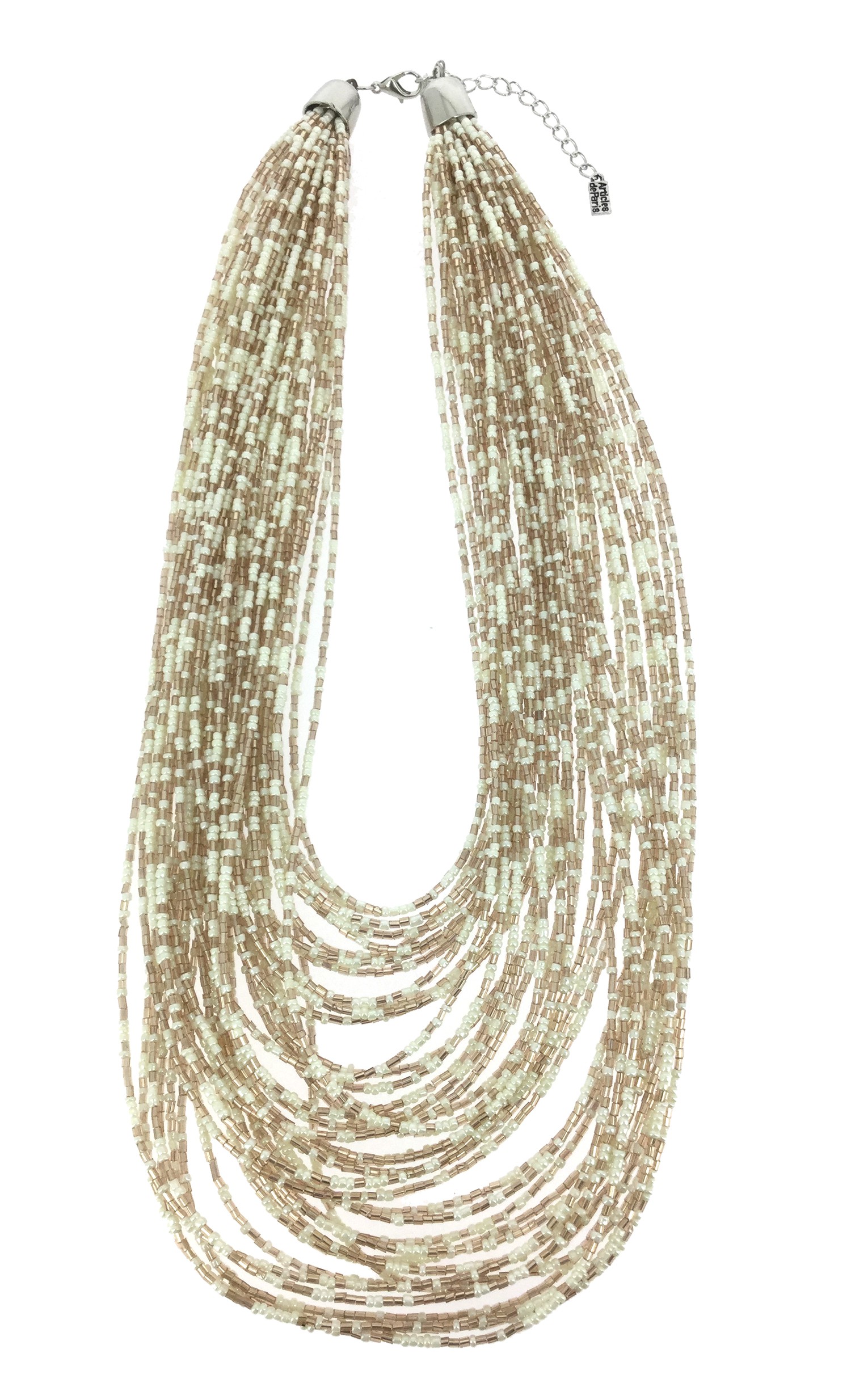 Collier Long - Multirangs perles bicolores.