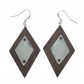 Earrings - Wooden diamonds with metallic plate decoration.