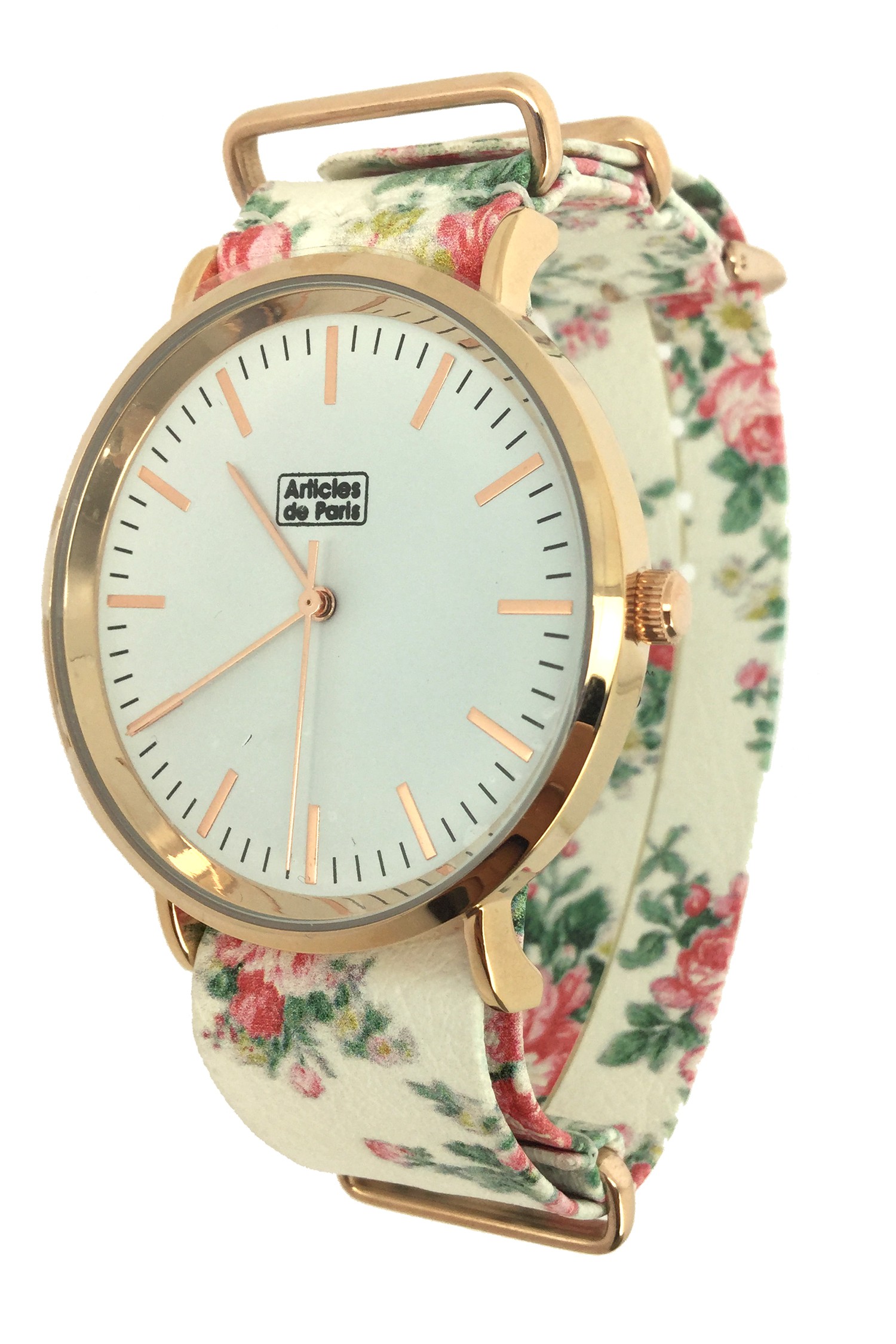 Montre - Bracelet fleuri cadran rond.