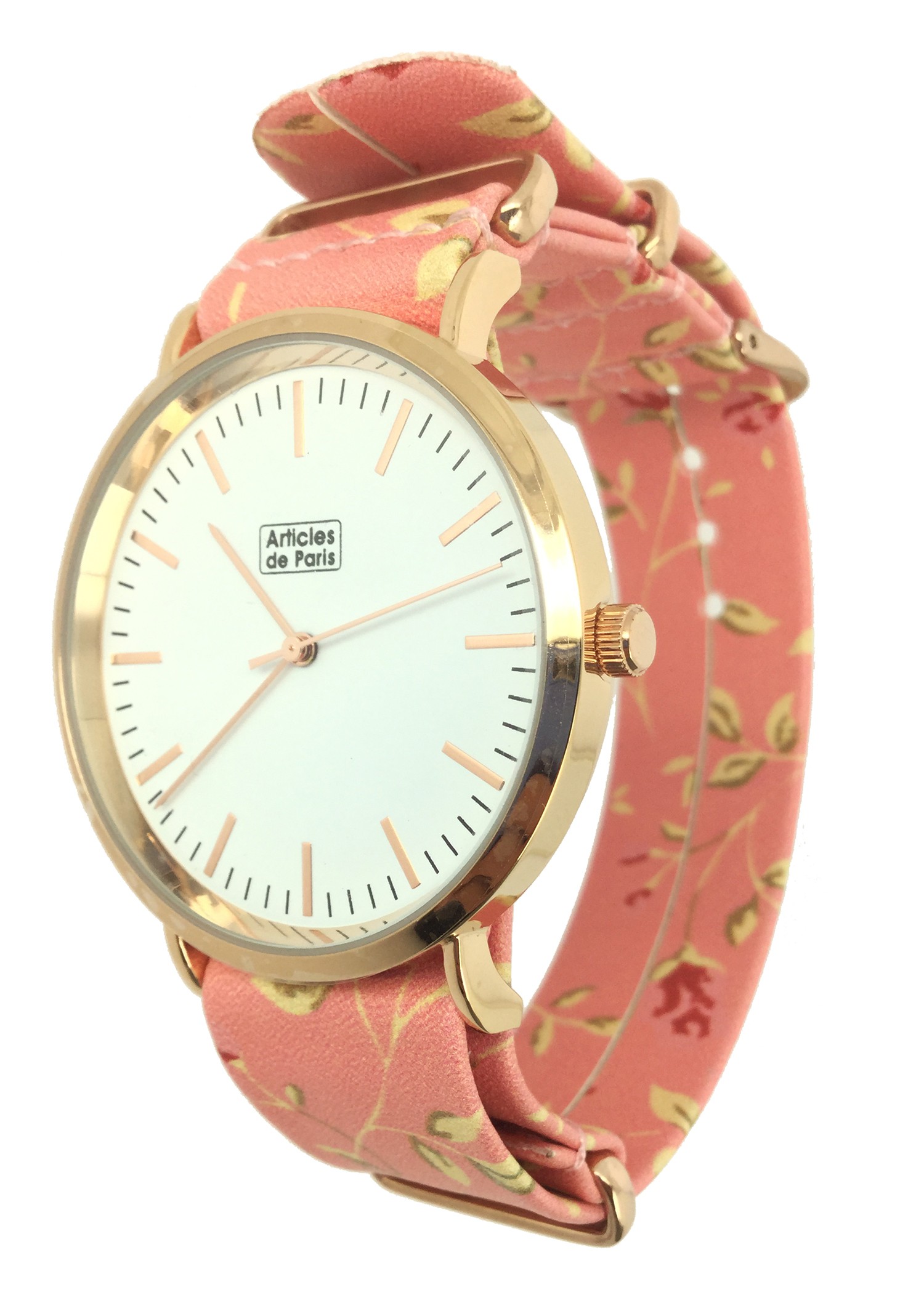 Montre - Bracelet fleuri cadran rond.