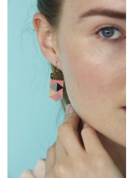 Boucles d'oreilles Acier - Pampille perles colorées.