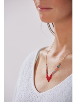 Long Necklace - V shaped enamelled charm.