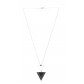 Long Necklace - Metal and fabric triangles charm.
