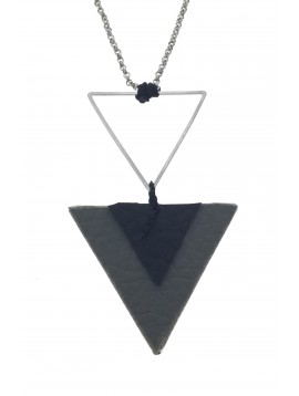 Long Necklace - Metal and fabric triangles charm.