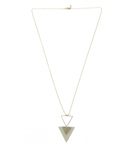 Long Necklace - Metal and fabric triangles charm.