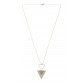 Long Necklace - Metal and fabric triangles charm.