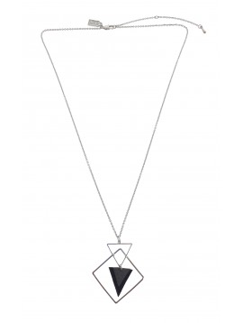 Necklace - Geometric shapes with fabric triangle within.