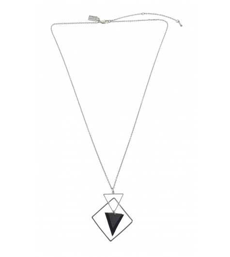 Necklace - Geometric shapes with fabric triangle within.