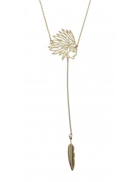 Collier Long - Tête d'indien avec plume pendante.