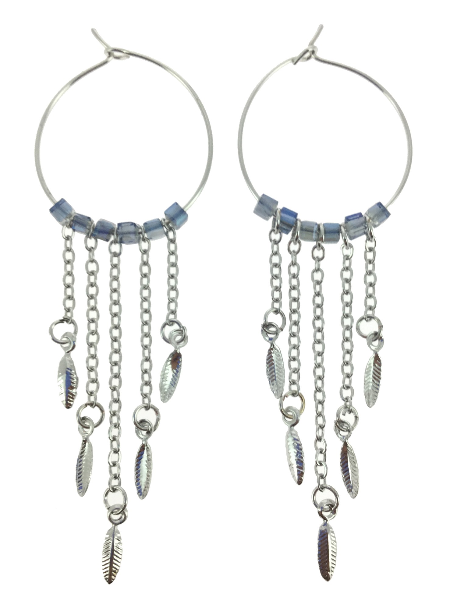 Boucles d'oreilles - Cercle avec perles à facettes et chaînes.
