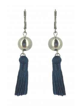 Stainless Steel Earrings - Plain color pom pom with sphere charm.