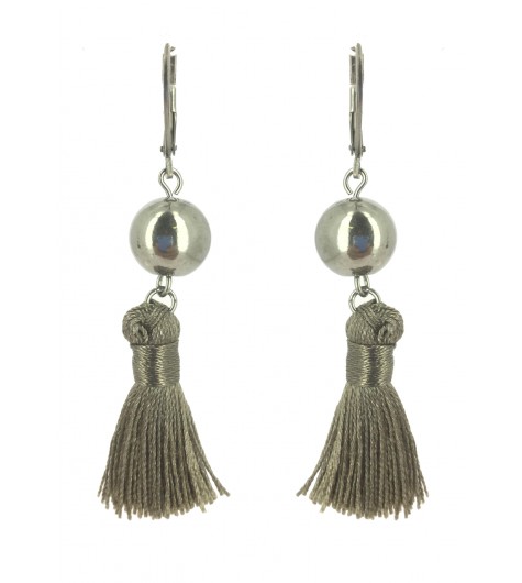 Stainless Steel Earrings - Plain color pom pom with sphere charm.