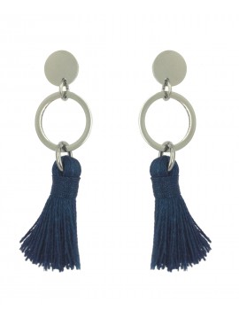 Boucles d'oreilles Acier - Pompon uni et anneau.