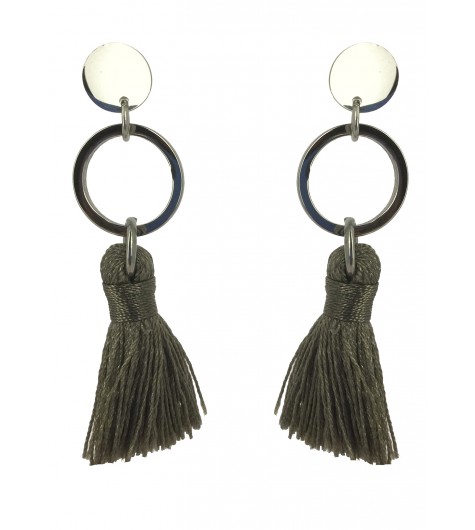 Boucles d'oreilles Acier - Pompon uni et anneau.