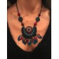 Necklace - Fan shaped with coloured feathers and gmestone charms.