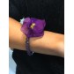 Bracelet - Faceted beads with fabric flower charm and feathers.