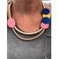 Necklace - Rubber lace with coloured metallic discs charms.